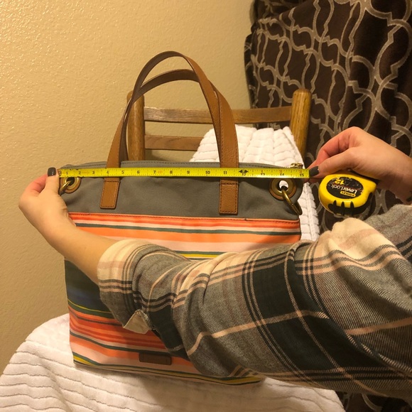 Fossil Multi Striped Leather And Canvas Tote - Picture 7 of 8